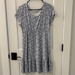 Planet Gold Light Blue and White Patterned Mini Dress